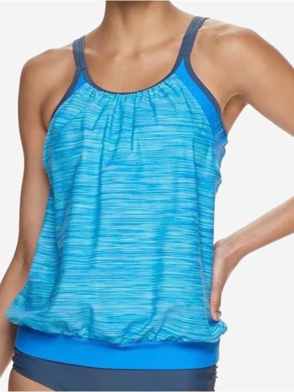 Free Country Blue Space Dye Blouson Tankini - Size Small (4/6)